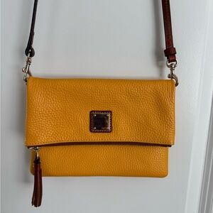 Dooney & Bourke Yellow and Brown Crossbody Bag with Textured Leather